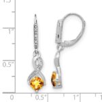 Sterling Silver Rhodium-plated Citrine and Diamond Earrings - Image 4