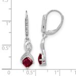 Sterling Silver Rhodium-plated Created Ruby and Diamond Earrings - Image 4