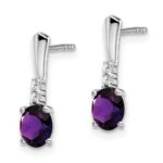 14k White Gold 5x3 Oval February/Amethyst and Diamond Dangle Post Earrings - Image 2
