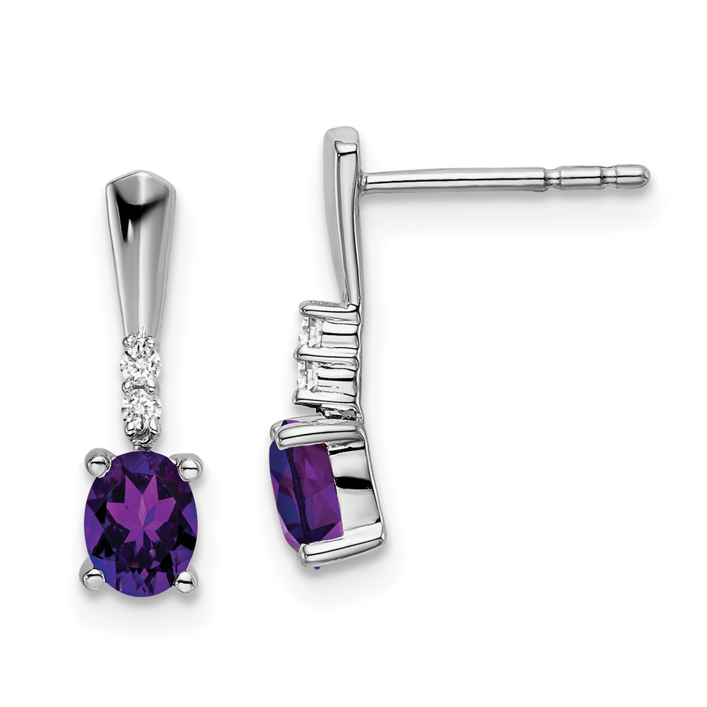 EM7407-AM-004-WA.jpg 14k White Gold 5x3 Oval February/Amethyst and Diamond Dangle Post Earrings - Image 1