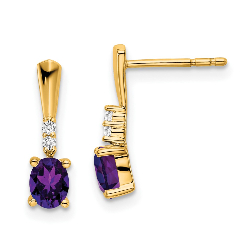 EM7407-AM-004-YA.jpg 14K 5x3 Oval February/Amethyst and Diamond Dangle Post Earrings - Image 1
