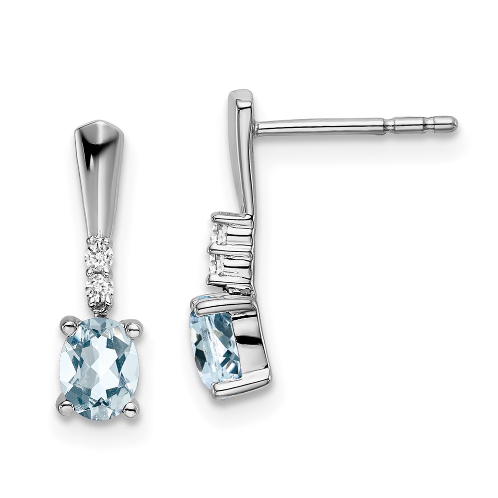 EM7407-AQ-004-WA.jpg 14k White Gold 5x3 Oval March/Aquamarine and Diamond Dangle Post Earrings - Image 1