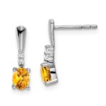 14k White Gold 5x3 Oval November/Citrine and Diamond Dangle Post Earrings