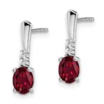 14k White Gold 5x3 Oval July/Lab Created Ruby and Diamond Dangle Post Earrings - Image 2