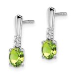 14k White Gold 5x3 Oval August/Peridot and Diamond Dangle Post Earrings - Image 2