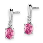 14k White Gold 5x3 Oval October/Pink Tourmaline and Diamond Dangle Post Earrings - Image 2