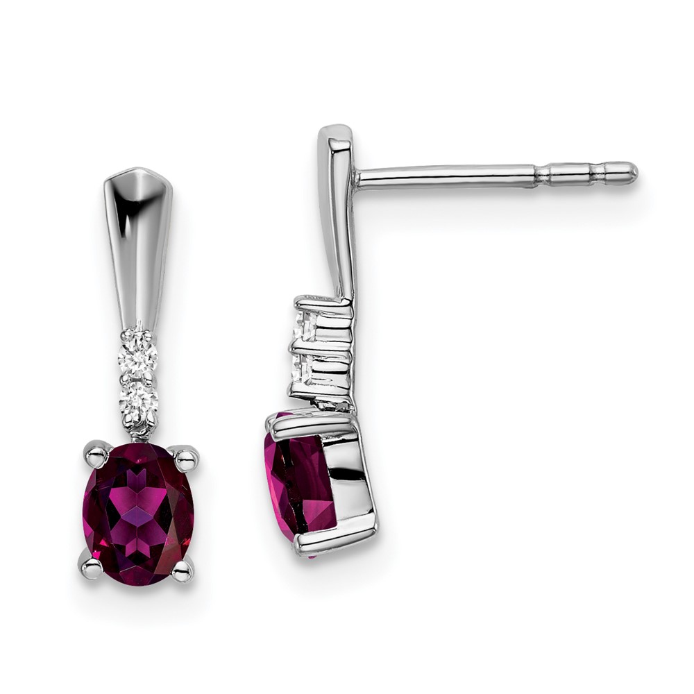 EM7407-RG-004-WA.jpg 14k White Gold 5x3 Oval June/Rhodolite Garnet and Diamond Dangle Post Earrings - Image 1