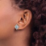 14k White Gold Turquoise and White Topaz Earrings - Image 3