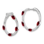 14k White Gold Garnet and Diamond Hoop Earrings - Image 2