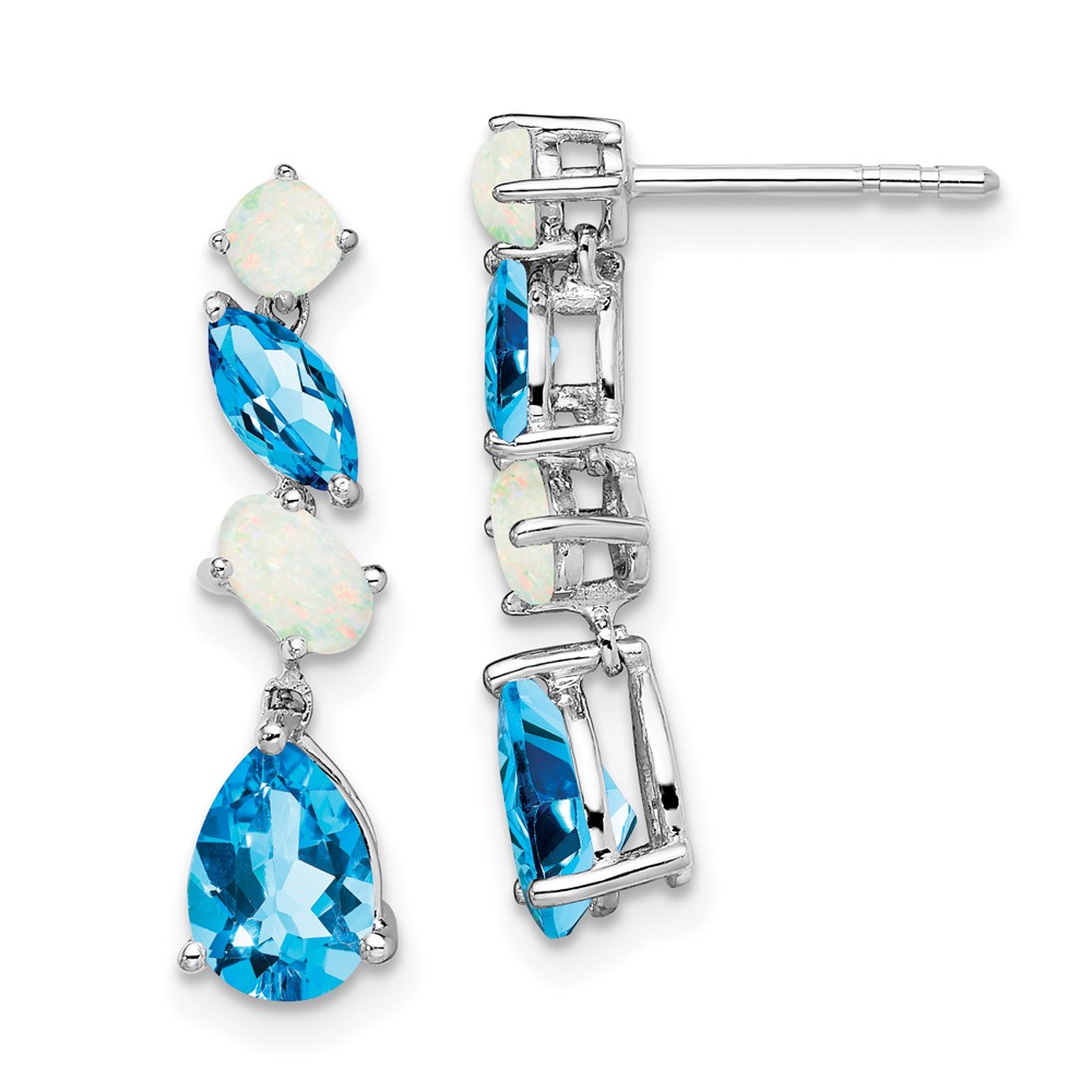 EM7458-BT_OP-W.jpg 14k White Gold Blue Topaz and Opal Dangle Earrings - Image 1