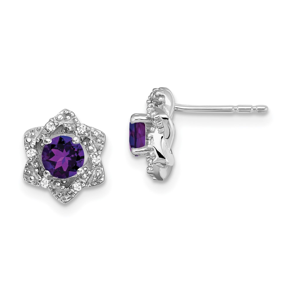 EM7459-AM-006-WA.jpg 14k White Gold Amethyst and Diamond Post Earrings - Image 1