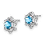 14k White Gold Blue Topaz and Diamond Post Earrings - Image 2