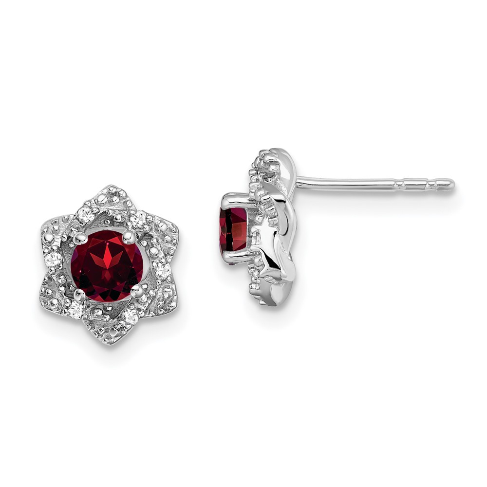 EM7459-GA-006-WA.jpg 14k White Gold Garnet and Diamond Post Earrings - Image 1
