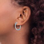 14k White Gold Blue Topaz Oval Hoop Earrings - Image 3