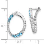 14k White Gold Blue Topaz Oval Hoop Earrings - Image 4