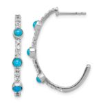 14k White Gold Turquoise and White Topaz J-hoop Earrings