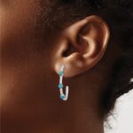 14k White Gold Turquoise and White Topaz J-hoop Earrings - Image 3