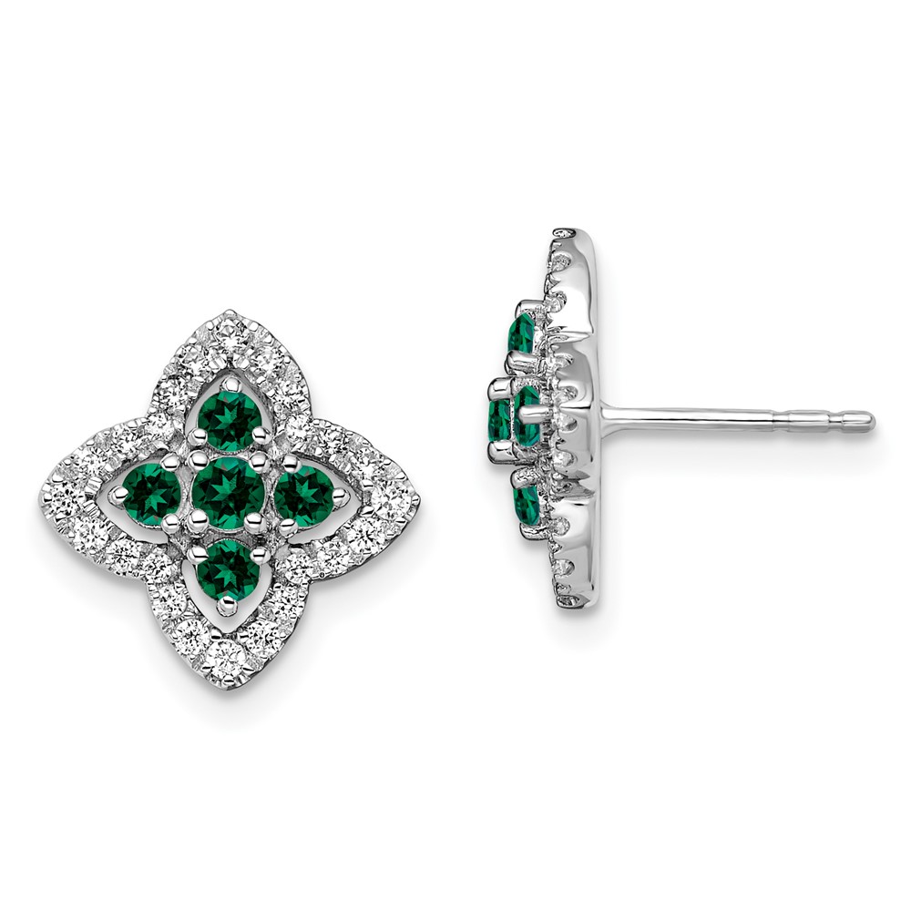 EM7511-CEM-035-WAA.jpg 14k White Gold 1/3 carat Lab Grown Diamond VS/SI+ G+ and Created Emerald Complete Fashion Post Earrings - Image 1
