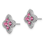 14k White Gold 1/3 carat Lab Grown Diamond VS/SI+ G+ and Lab Created Pink Sapphire Fancy Post Earrings - Image 2