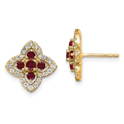 14k 1/3 carat Lab Grown Diamond VS/SI+ G+ and Created Ruby Complete Fashion Post Earrings