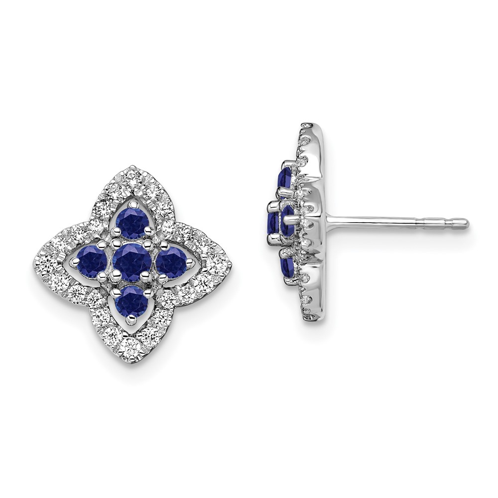 EM7511-CSA-035-WAA.jpg 14k White Gold 1/3 carat Lab Grown Diamond VS/SI+ G+ and Created Sapphire Complete Fashion Post Earrings - Image 1