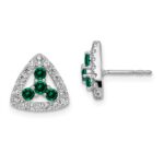 14k White Gold 3/8 carat Lab Grown Diamond VS/SI+ G+ and Created Emerald Complete Triangle Post Earrings