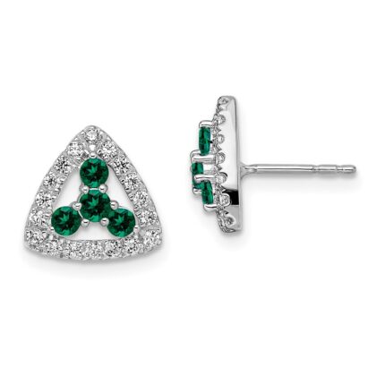 14k White Gold 3/8 carat Lab Grown Diamond VS/SI+ G+ and Created Emerald Complete Triangle Post Earrings