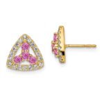 Pure Serenity 14k 3/8 carat Lab Grown Diamond VS/SI+ G+ and Lab Created Pink Sapphire Triangle Post Earrings