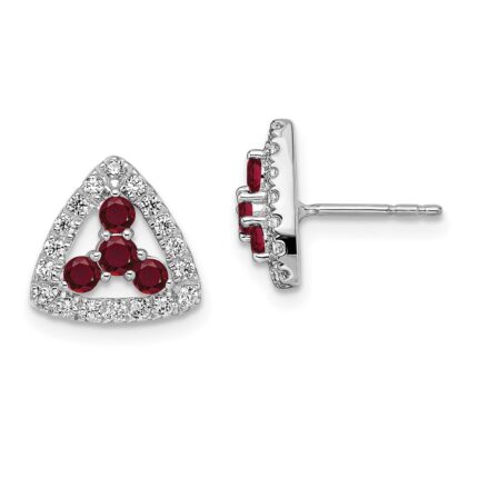 14k White Gold 3/8 carat Lab Grown Diamond VS/SI+ G+ and Created Ruby Complete Triangle Post Earrings
