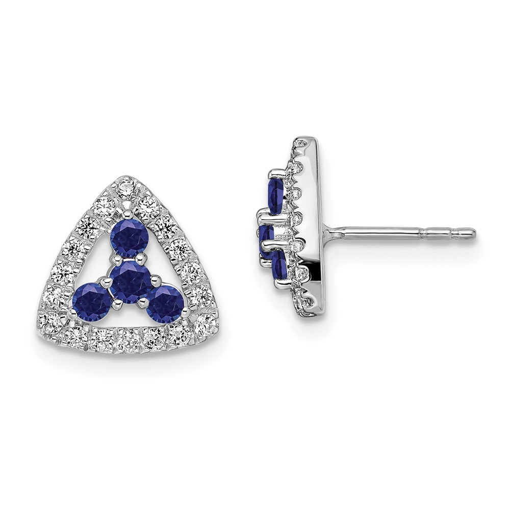 EM7932-CSA-039-WAA.jpg 14k White Gold 3/8 carat Lab Grown Diamond VS/SI+ G+ and Created Sapphire Complete Triangle Post Earrings - Image 1