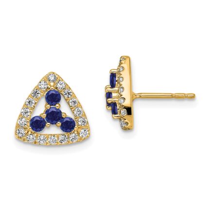 14k 3/8 carat Lab Grown Diamond VS/SI+ G+ and Created Sapphire Complete Triangle Post Earrings