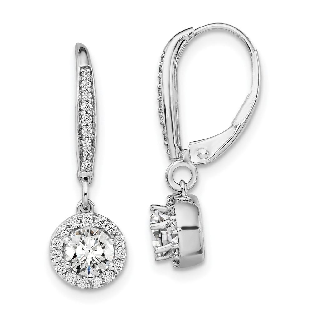 EM7945-100-WAA.jpg 14k White Gold 1 carat Lab Grown Diamond VS/SI+ G+ Complete Round Halo Drop Leverback Earrings - Image 1