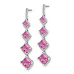 14k White Gold 1/3 carat Lab Grown Diamond VS/SI+ G+ and Lab Created Pink Sapphire Dangle Post Earrings - Image 2
