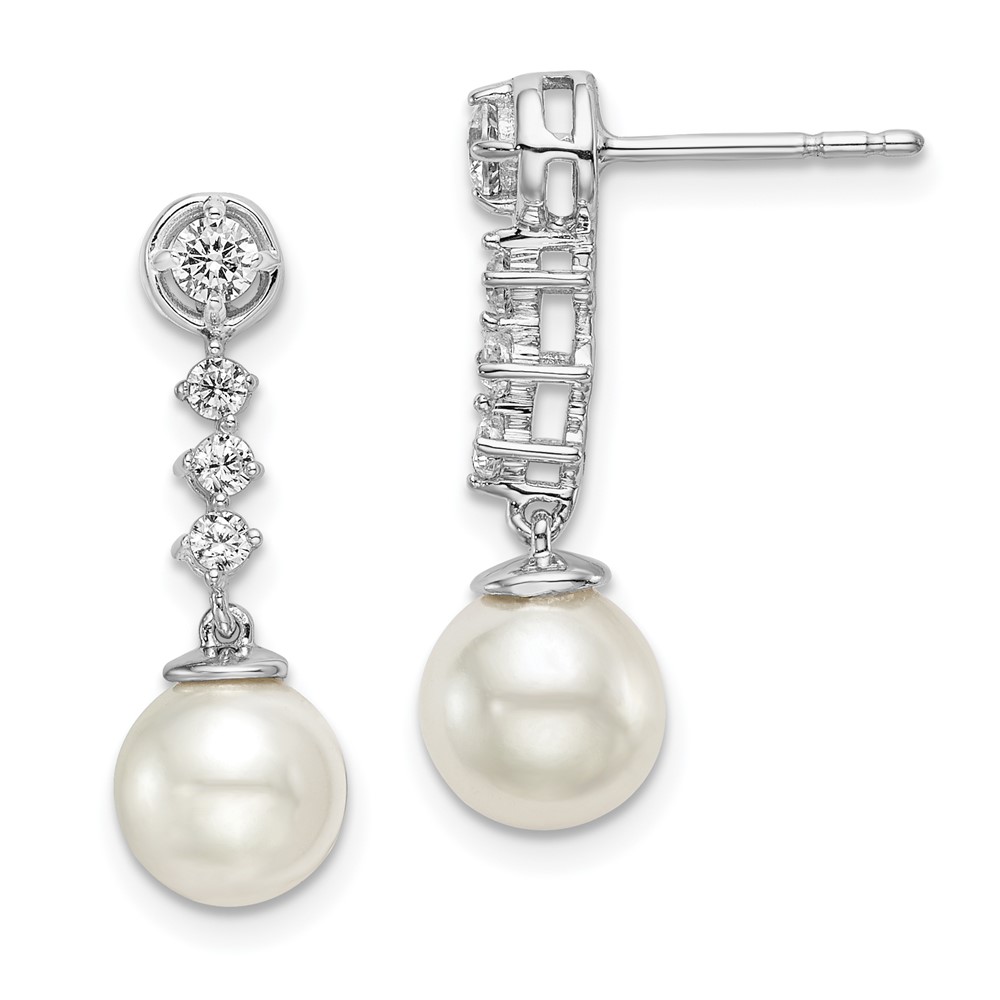 EM8478-PL-034-WA.jpg 14k White Gold 6-7mm White Round Freshwater Cultured Pearl and .34 carat Diamond Dangle Post Earrings - Image 1