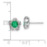 14k White Gold 4.5mm Round Emerald and Diamond Post Earrings - Image 3