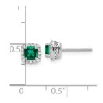 10k White Gold 1/10 carat Lab Grown Diamond VS/SI+ G+ and Created Emerald Complete Square Halo Post Earrings - Image 4