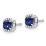 14k White Gold 1/10 carat Lab Grown Diamond VS/SI+ G+ and Created Sapphire Complete Square Halo Post Earrings - Image 2