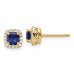14k 1/10 carat Lab Grown Diamond VS/SI+ G+ and Created Sapphire Complete Square Halo Post Earrings