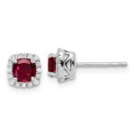 14k 1/10 carat Lab Grown Diamond VS/SI+ G+ and Created Ruby Complete Square Halo Post Earrings