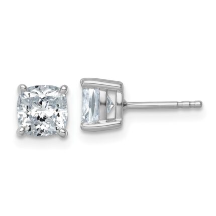 14k White Gold 2 carat Lab Grown Diamond VS+ F+ Cushion Complete Four Prong Stud Earrings