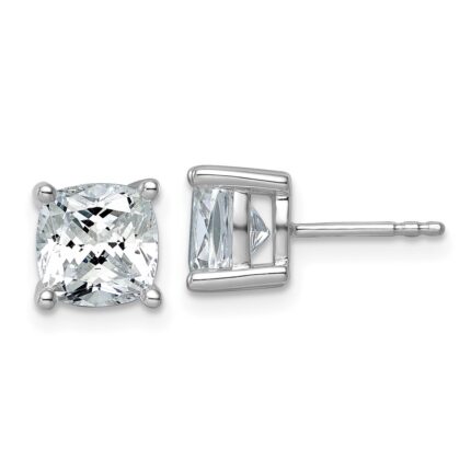 14k White Gold 4 carat Certified Lab Grown Diamond VS+ F+ Cushion Complete Four Prong Stud Earrings