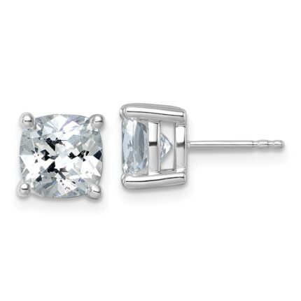 14k White Gold 5 carat Lab Grown Diamond VS/SI+ G+ Cushion Complete Four Prong Stud Earrings