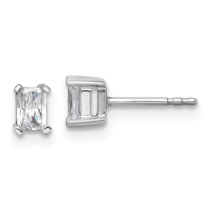 14k White Gold 1/2 carat Lab Grown Diamond VS/SI+ G+ Radiant Complete Four Prong Stud Earrings