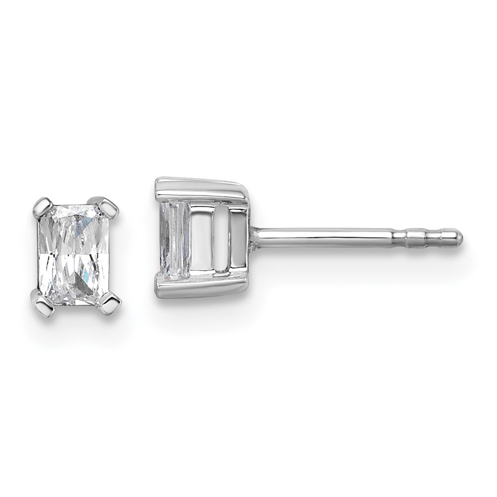 EM8796-050-WAA-1.jpg 14k White Gold 1/2 carat Lab Grown Diamond VS/SI+ G+ Radiant Complete Four Prong Stud Earrings - Image 1