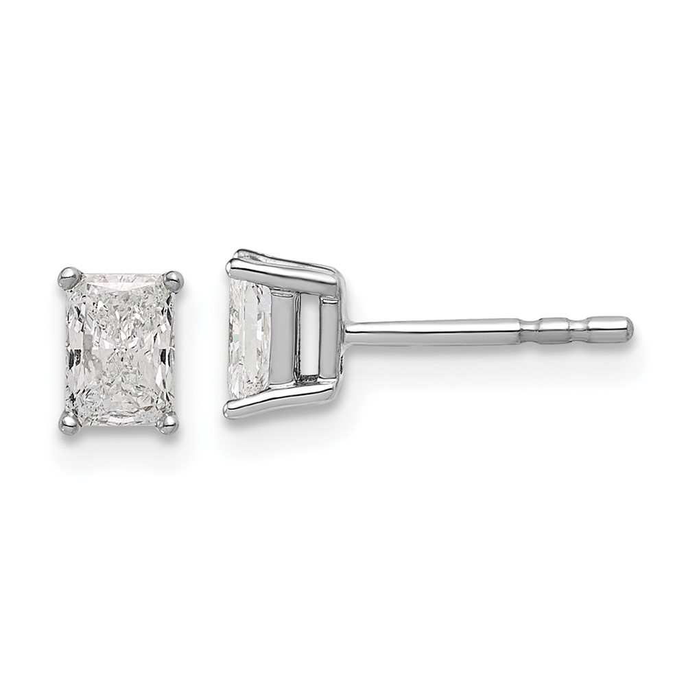 EM8796-066-WAA-1.jpg 14k White Gold 5/8 carat Lab Grown Diamond VS+ F+ Radiant Complete Four Prong Stud Earrings - Image 1