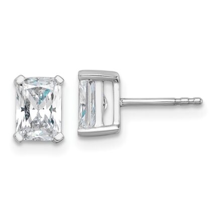 14k White Gold 1 1/2 carat Lab Grown Diamond VS/SI+ G+ Radiant Complete Four Prong Stud Earrings