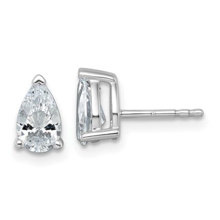 14k White Gold 1 1/2 carat Lab Grown Diamond VS+ F+ Complete Pear Three Prong Stud Earrings