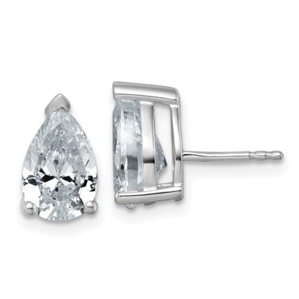 14k White Gold 4 carat Lab Grown Diamond VS/SI+ G+ Complete Pear Three Prong Stud Earrings