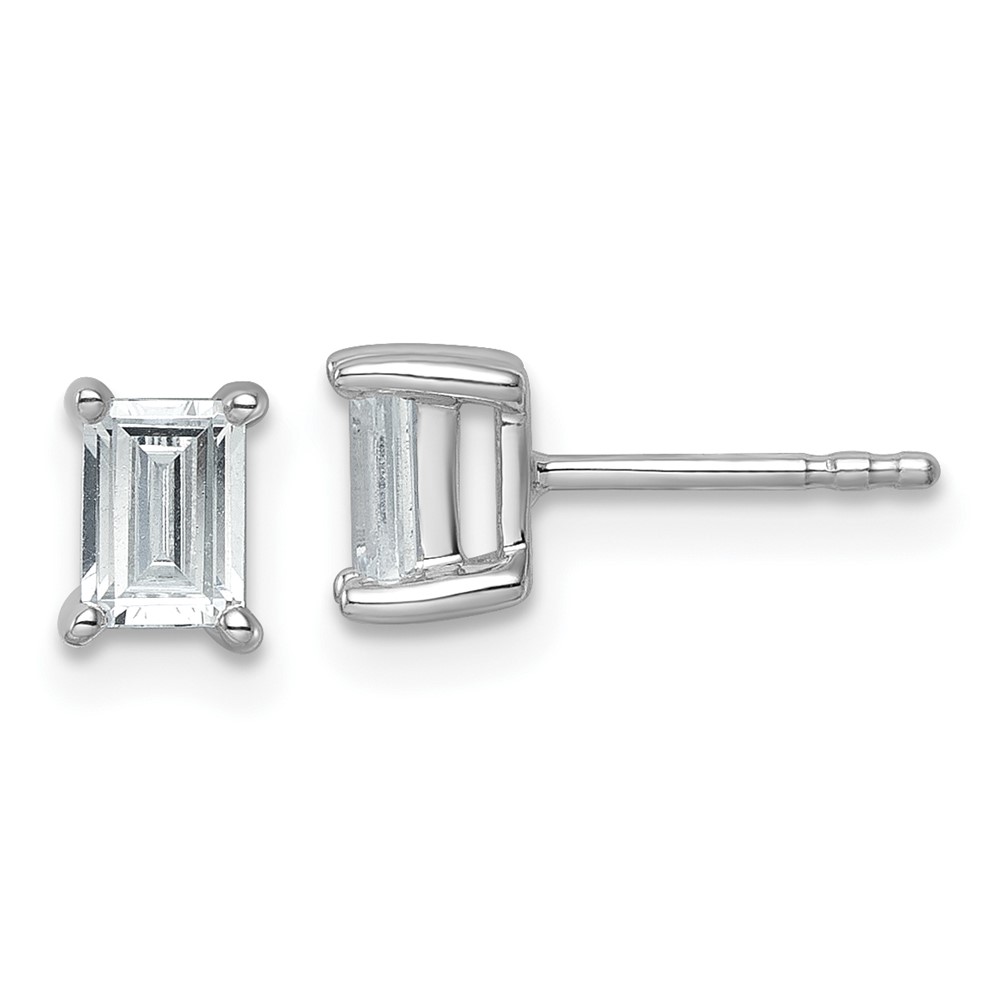 EM8798-100-WAA.jpg 14k White Gold 1 carat Lab Grown Diamond VS/SI+ G+ Emerald Complete Four Prong Stud Earrings - Image 1