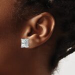 14k White Gold 6 carat Lab Grown Diamond VS+ F+ Emerald Complete Four Prong Stud Earrings - Image 3